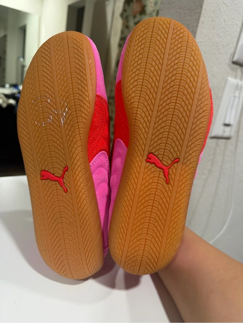Puma Pink and Red Suede Women's Sneakers